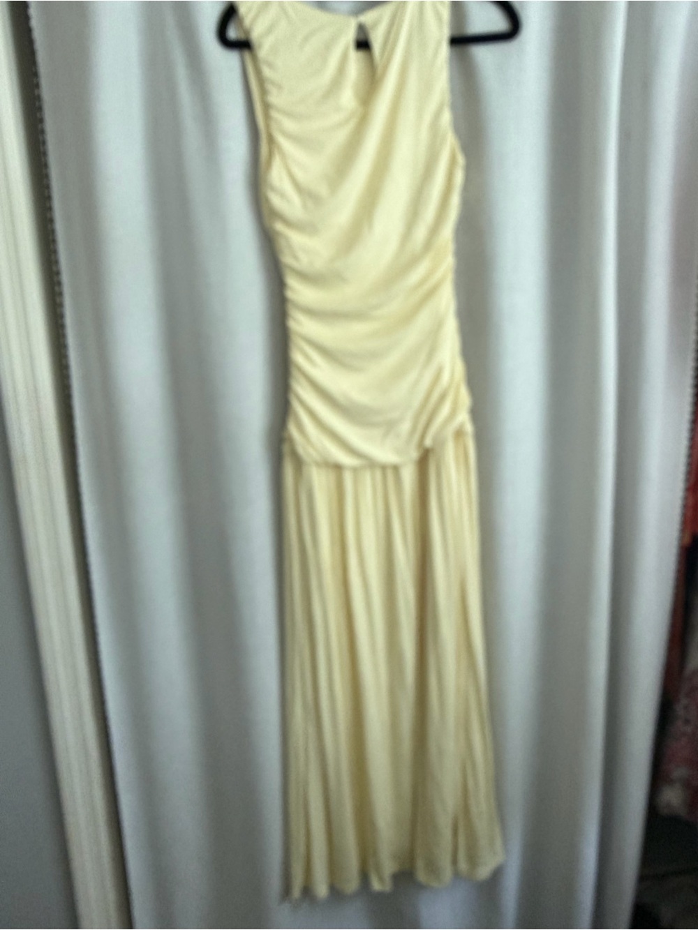 Sleeveless Yellow Maxi Dress with Ruched Bodice